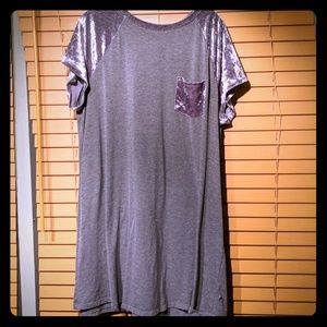 Plus size gray velvet t-shirt dress